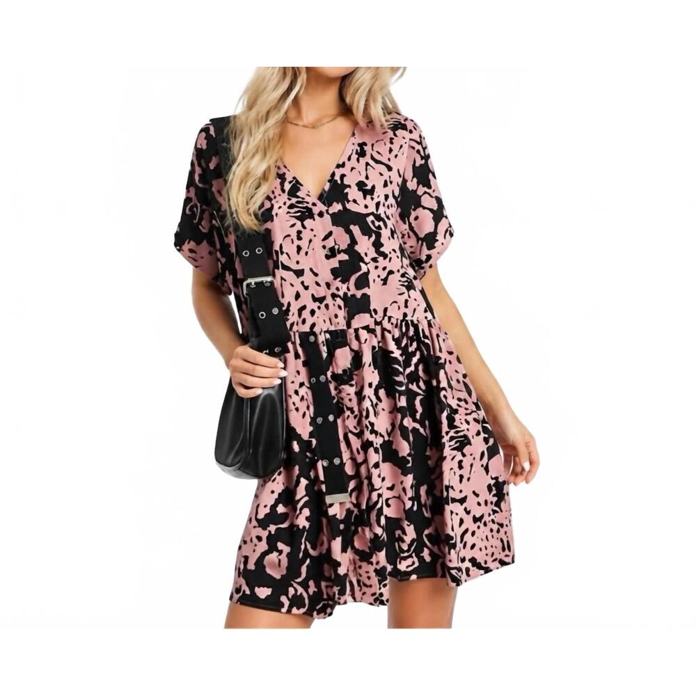 NEW URBAN THREADS oversized dress in pink and black abstract print